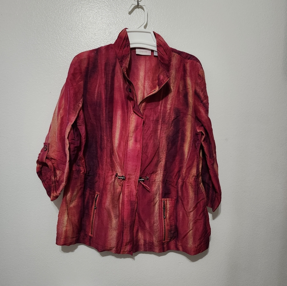Chico's Size 2 Red and Orange Striped Jacket/top